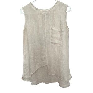 Vero Lino Blouse Top Women S/M Sleeveless Semi Sheer Minimalist Cream 100% Linen